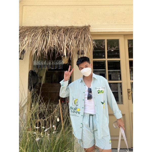 Áo Sơ Mi tay dài sọc xanh lá Emerald