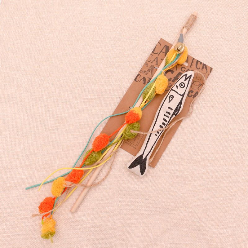 Cần câu đồ chơi gỗ kèm gấu bông Noel cho mèo