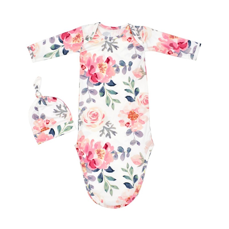 Han Áo Choàng Ngủ Thắt Nút Kẻ Sọc Quấn Và Mũ Tròn Mặc Ở Nhà Cho Bé Sơ Sinh