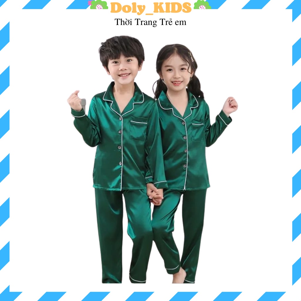 Pijama cho bé, đồ ngủ cho bé trai bé gái chất lụa trơn dài tay cho bé Từ 6-28Kg Doly kids