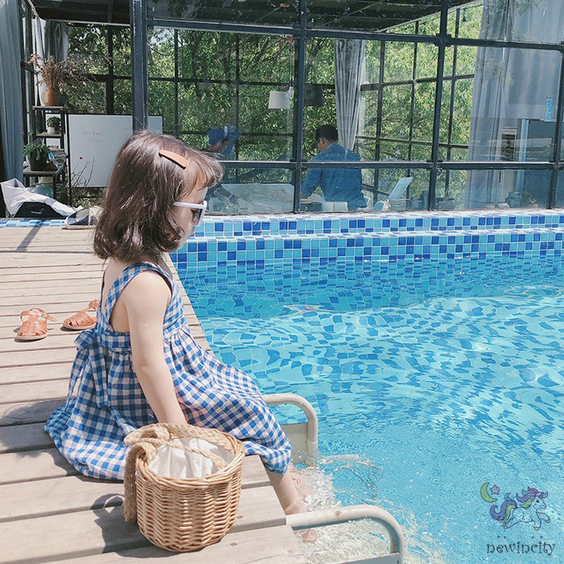 Đầm công chúa thiết kế họa tiết caro dễ thương đáng yêu kiểu Hàn thời trang mùa hè dành cho bé gái