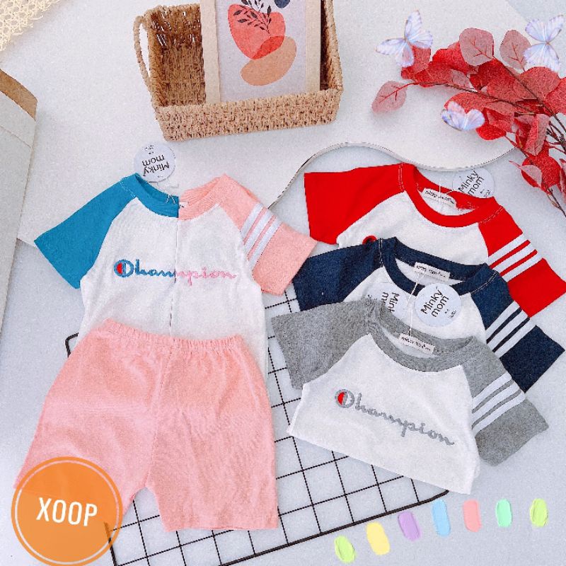 Bộ cọc tay xuất dư Hiệu Champion thêu đi học cho bé trai bé gái cực kì xinh