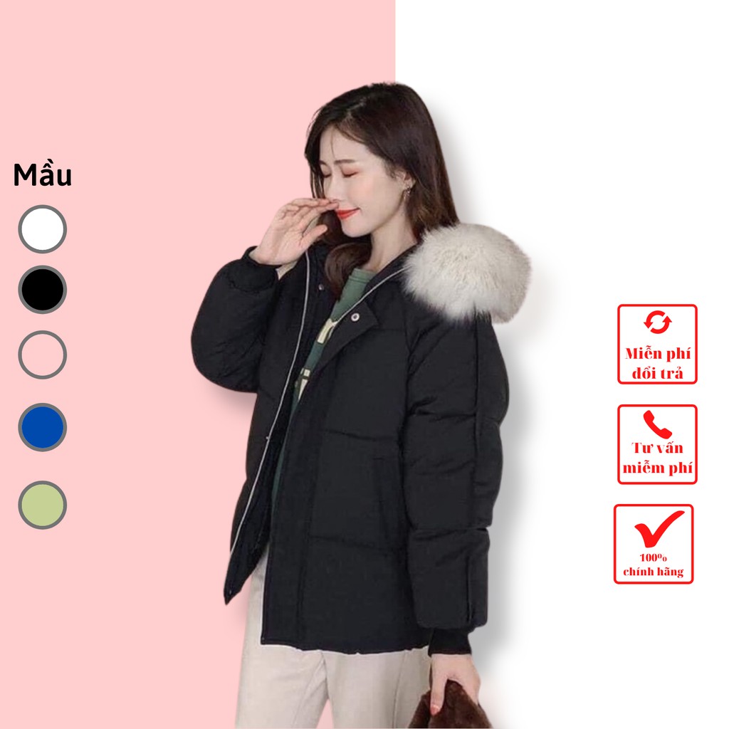 Áo khoác phao nữ mũ lông dày kaki ấm hàng quốc bền giá rẻ g028