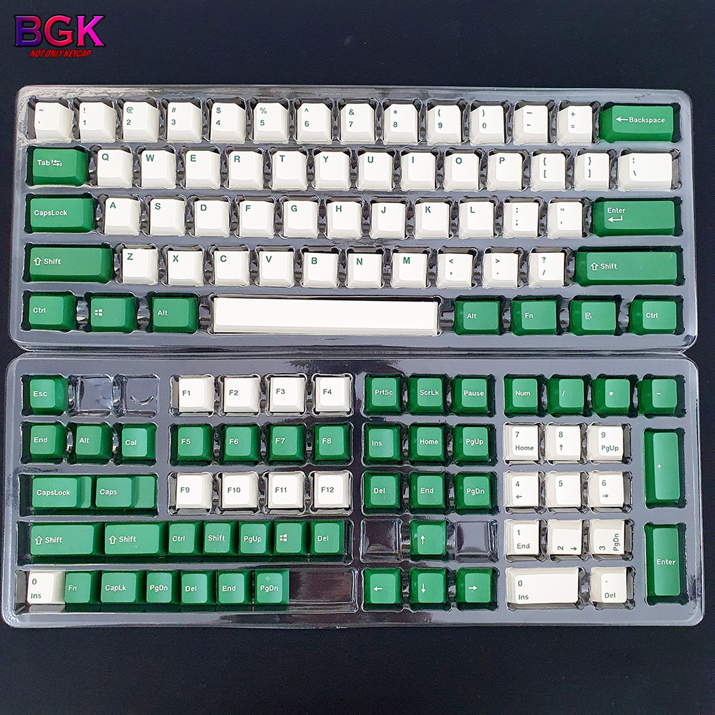 Bộ Keycap Green Tea Trà Xanh 123 Phím Font chữ đẹp,PBT Dày Double-Shot, Cân nhiều layout