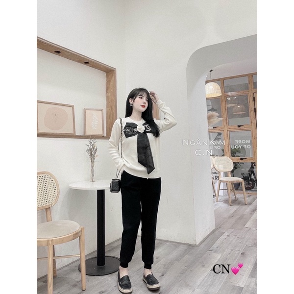 Set bộ len C.N nơ hoa đính đá QCCC