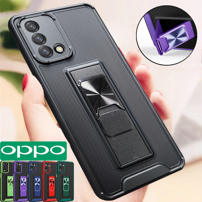 Oppo A54 A53 A93 A92 A3S A5S A15 A74 Bảo vệ ống kính chống va đập sang trọng Vỏ điện thoại cứng Đa góc trượt Chân đế ẩn