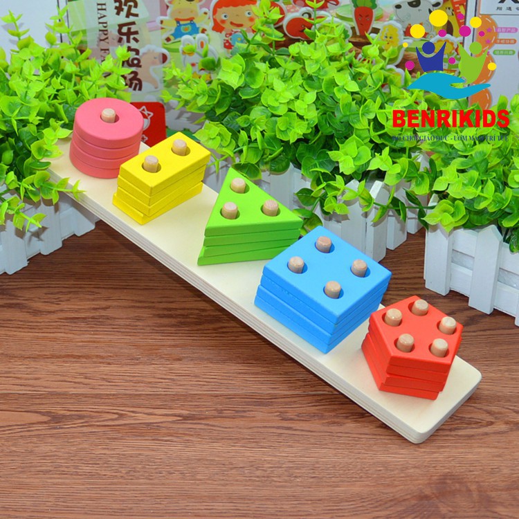 Đồ chơi xếp hình 💖FREESHIP💖 Giáo Cụ Montessori Thả Hình Khối Trên Thanh Bằng Gỗ Cho Bé