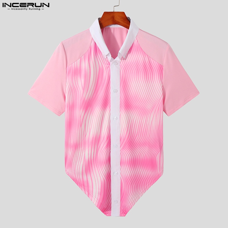 INCERUN Áo Sơ Mi Tay Ngắn Cài Khuy In Họa Tiết Độc Đáo Thời Trang Cho Nam