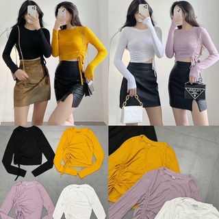 Áo Croptop Rút Eo Tay Dài Thun Gân Xịn Hh.vintage