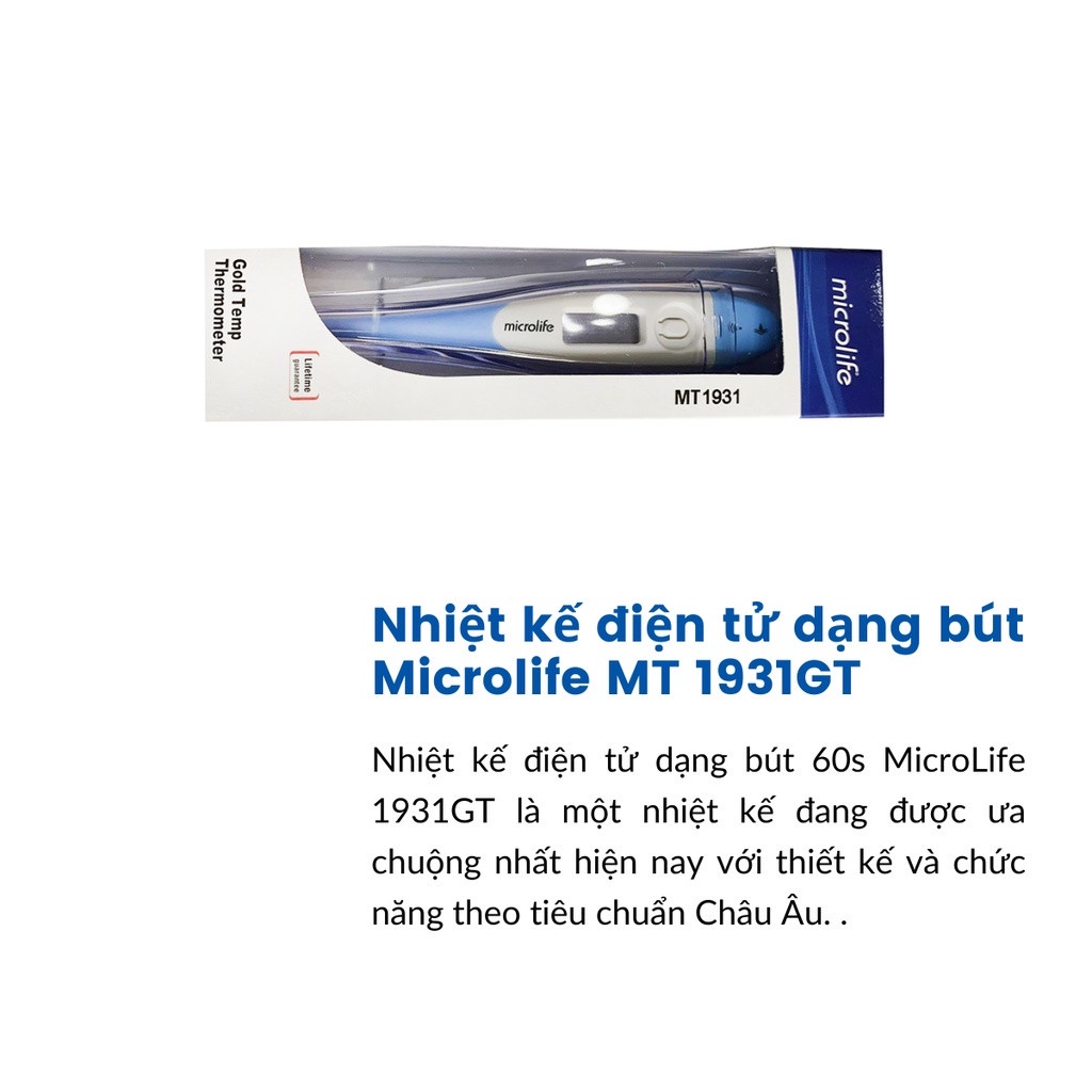 Nhiệt kế điện tử, gia đình Microlife  MT 1931GT - Đầu mạ vàng, đo 60s - Đo miệng, nách, hậu môn