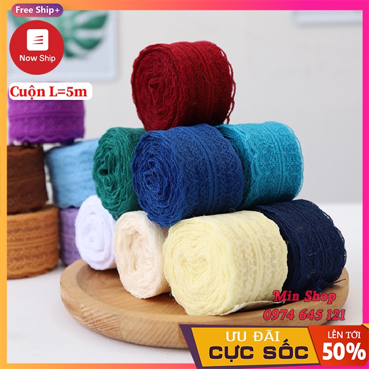 ( Lẻ 5 mét ) Ruy băng ren lưới 4.5cm loại đẹp