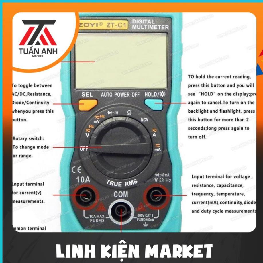 Đồng hồ vạn năng kỹ thuật số Zotek Zoyi Zt-C1 Multimeter bỏ túi đa chức năng đo AC/DC ôm Hz, rò nguồn điện