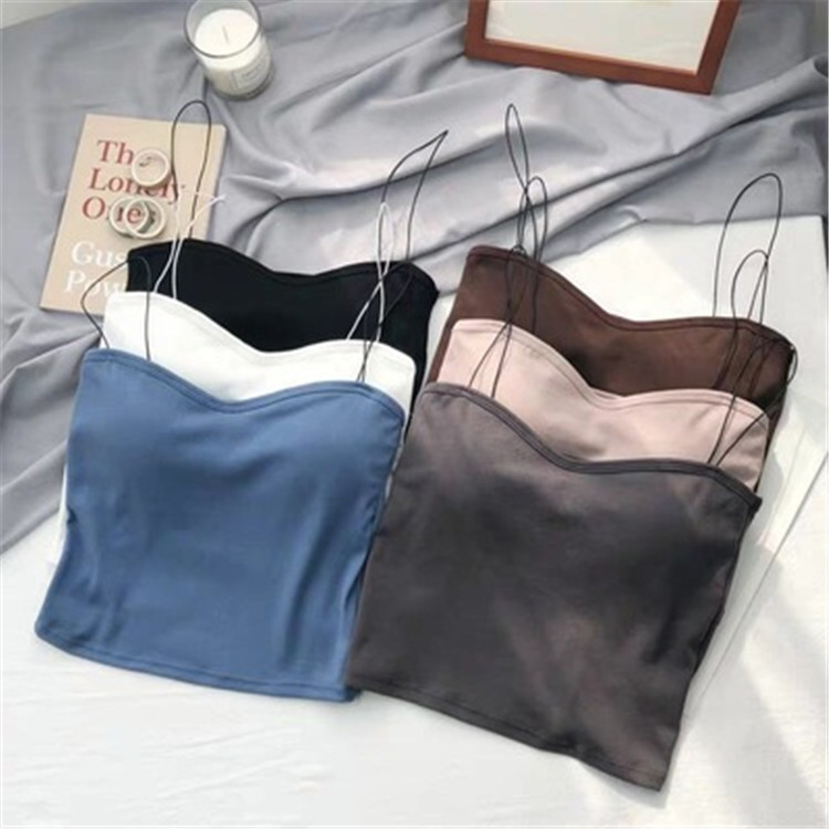 Áo Lót Cotton Mỏng Màu Trơn Có Đệm Ngực Tháo Rời Được Màu Trơn Phong Cách Hàn Quốc Cho Nữ