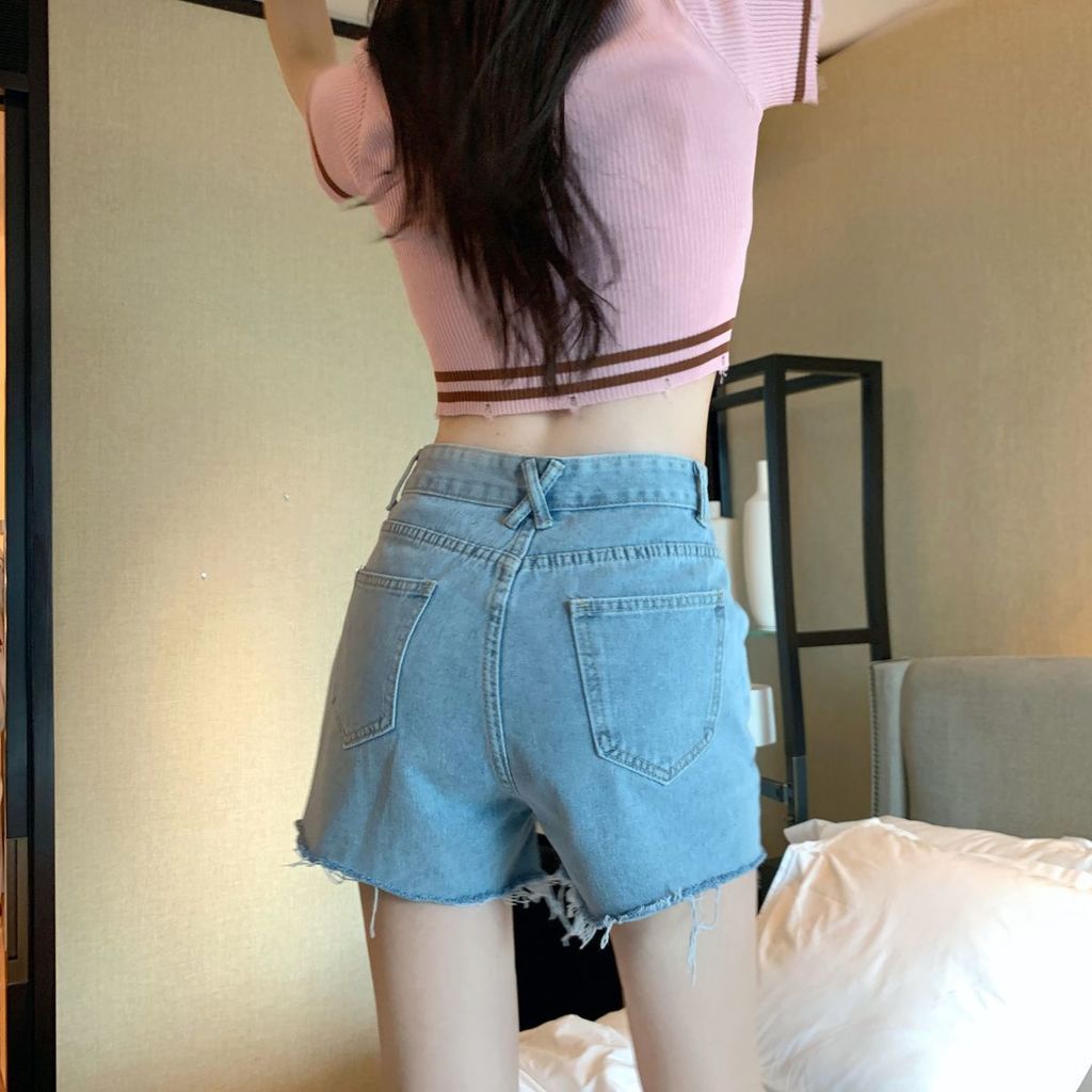 Quần Short Jean Rách Có Túi Hình Trái Tim Mới Cho Nữ