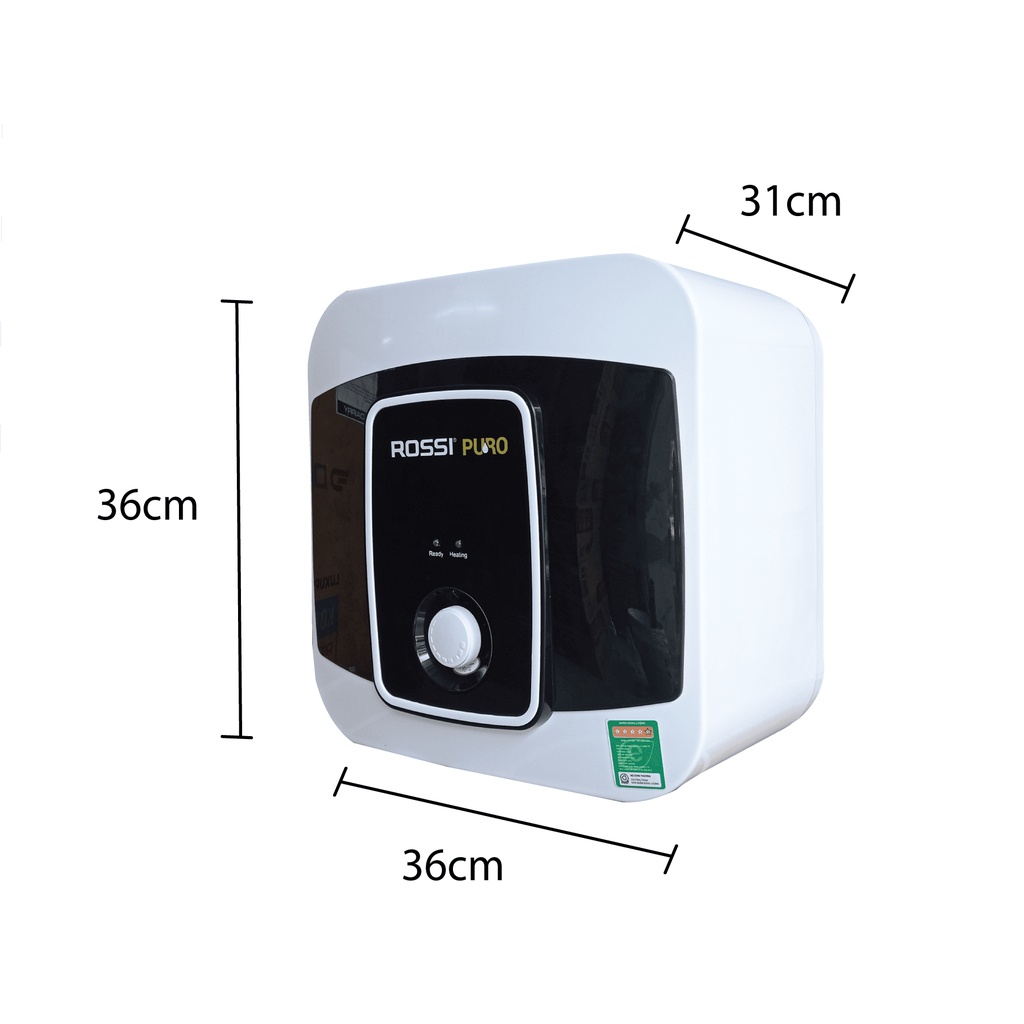 Bình Nóng Lạnh Rossi vuông 15 20 30 Lít Puro Rpo 15SQ 20SQ 30SQ