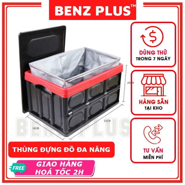 Thùng đựng đồ gấp gọn đa năng BENZ kèm túi lót chống thấm nước, hộp nhựa đựng đồ cốp sau ô tô chất liệu nhựa cao cấp