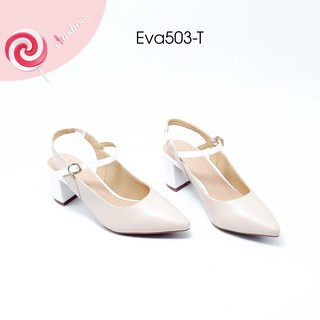 Giày Hở Gót Đế Vuông Mũi Nhọn Phối Màu Da PU 5cm Evashoes - Eva503-T