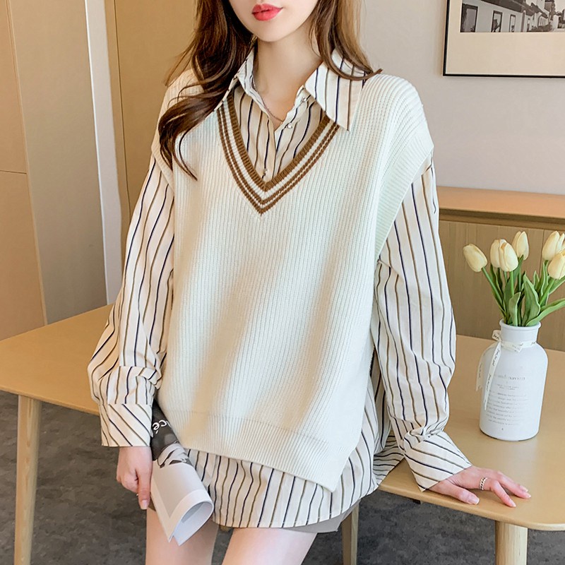 NUZIRO  Áo dệt kim cổ chữ V phong cách retro Hàn Quốc dành cho nữ