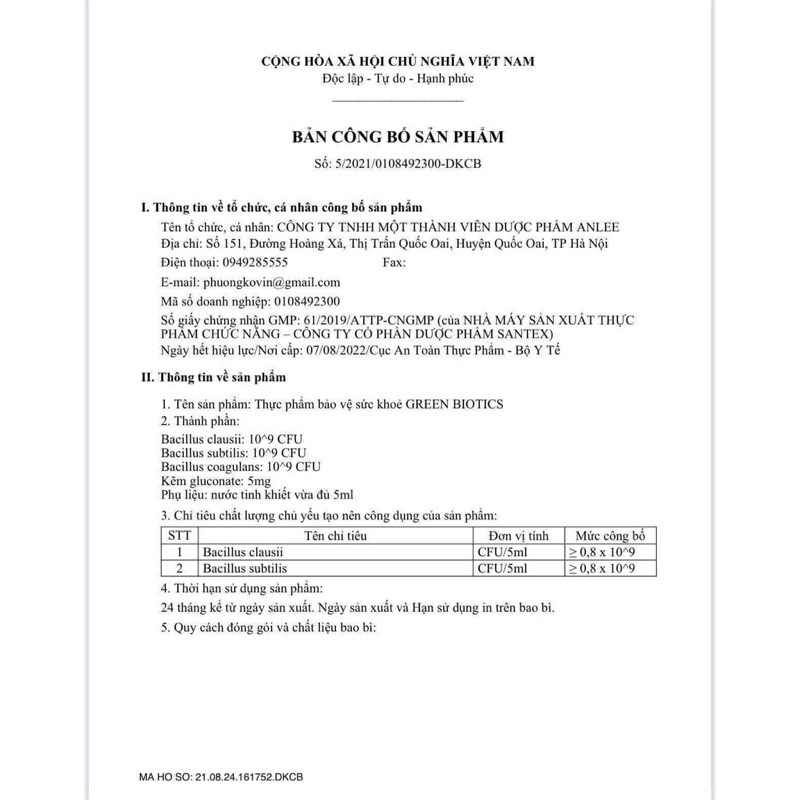 GREEN BIOTICS - MEN VI SINH BÀO TỬ LỢI KHUẨN