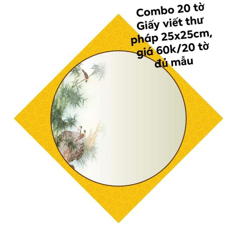 Combo 20 tờ giấy viết thư pháp kích thước 25x25cm giá bán là 20 tờ đủ mẫu