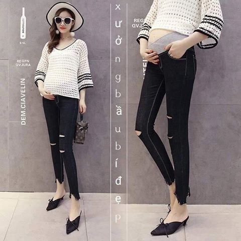 Quần bầu JEAN RÁCH GỐI thiết kế thời trang phong cách