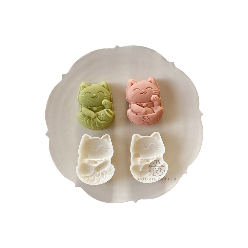 Set 2 Khuôn Làm Bánh Trung Thu 50g Hình Mèo May Mắn