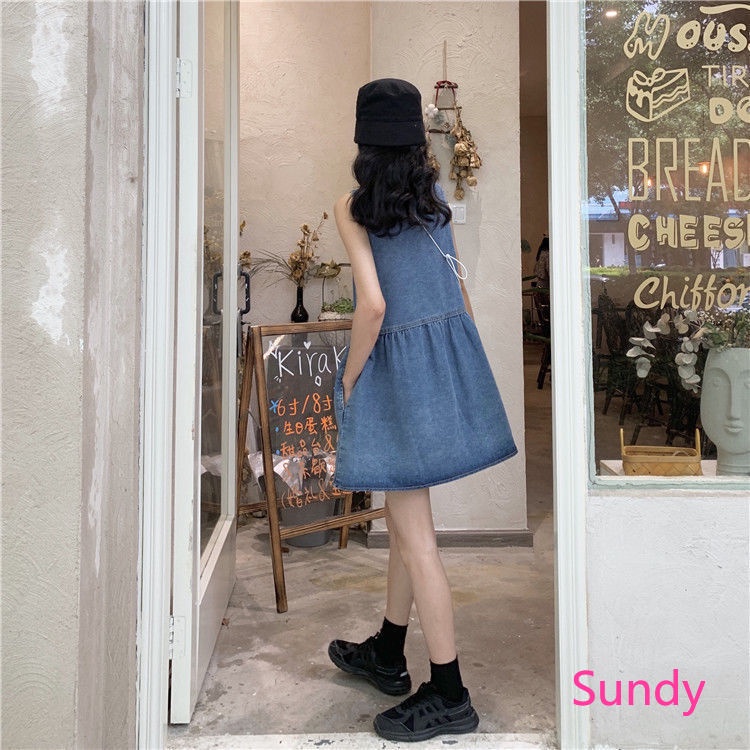 Đầm Denim Cổ Chữ V Thời Trang Mùa Hè Dành Cho Nữ