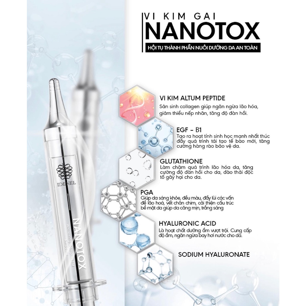 Vi kim gai Nanotox Altum Peptide IDENEL 10ml - Sử dụng 6 tuần - se khít lỗ chân lông - tái tạo mô da - dày thành da - HQ