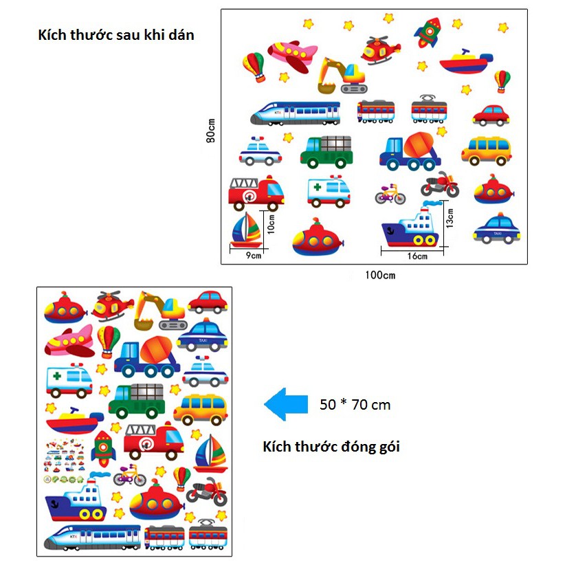 Decan dán tường cho bé trai phương tiện giao thông - chất liệu nhựa PVC cao cấp chống thấm