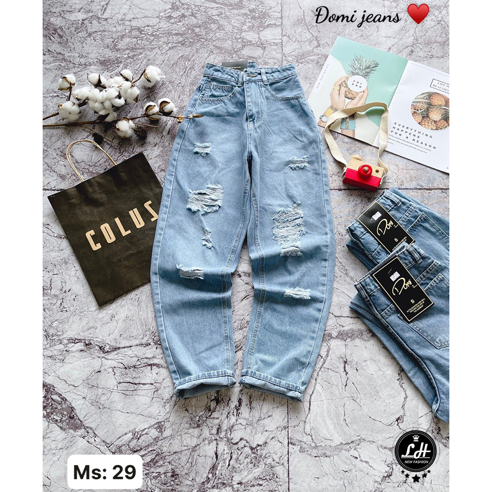 Quần baggy jean nữ rách tua rua lưng cao siêu chất Lê Huy Fashion MS 29