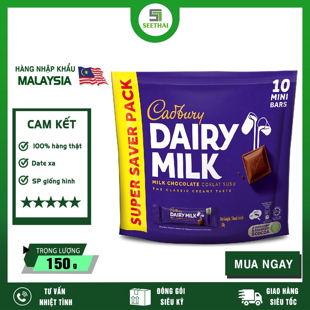 [HÀNG NHẬP KHẨU] Kẹo Socola Sữa Cadbury Dairy Milk Malaysia 150g