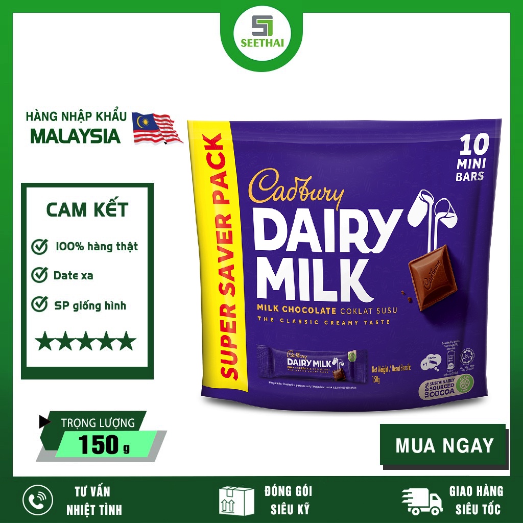 Kẹo socola sữa CADBURY DAIRY Malaysia 150gr - Milk chocolate - kẹo socola nhập khẩu
