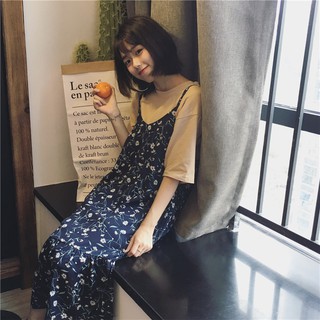 váy ulzzang đầm vintage dài váy yếm hoa nhí kiểu dáng hàn quốc (k kèm áo)