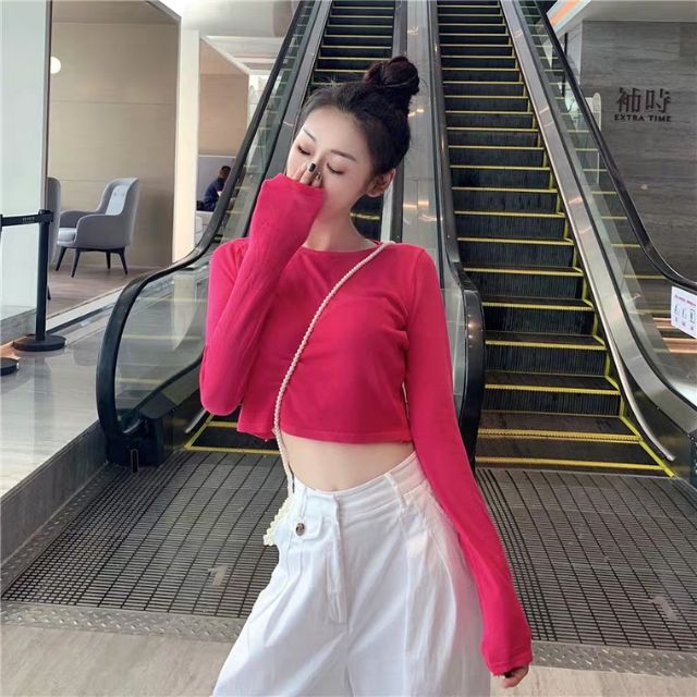 Áo thun croptop ulzzang tay dài ôm body 2019