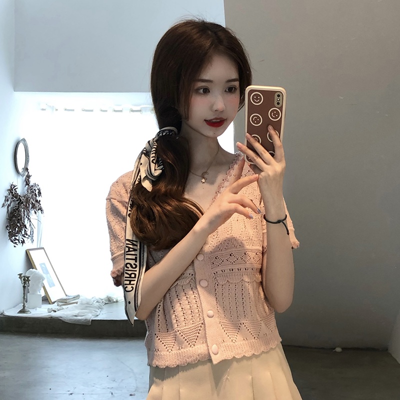 Áo Thun Dệt Kim Tay Ngắn Thiết Kế Đơn Giản Thời Trang Theo Phong Cách Harajuku