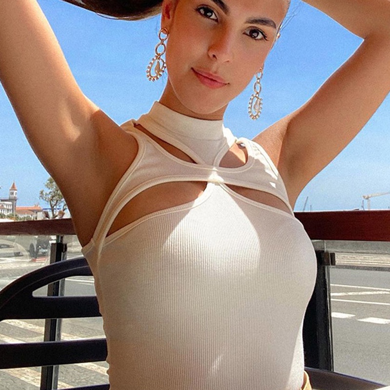 Áo Tank Top Dệt Kim Màu Trơn Cổ Tròn Thiết Kế Bất Đối Xứng Thời Trang Mùa Hè Quyến Rũ