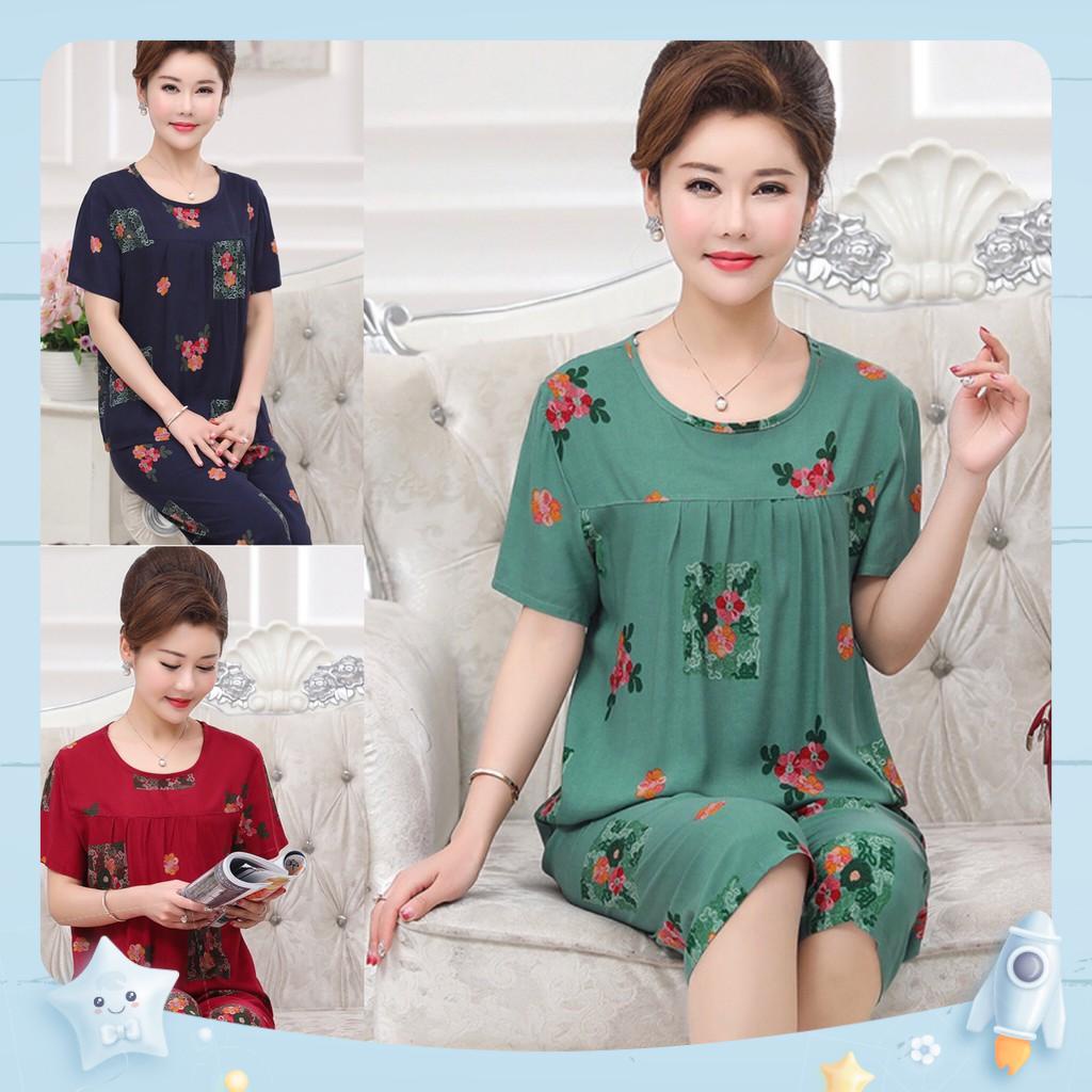 Đồ Bộ Trung Niên Nữ Cho Mẹ Quần Lửng Chất Vải Lanh  Bộ Đồ Mặc Nhà Cho Mẹ
