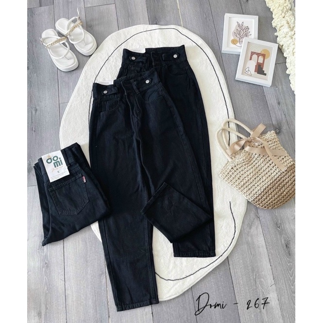 Quần baggy jeans cạp cao 2 cúc (Ảnh thật)