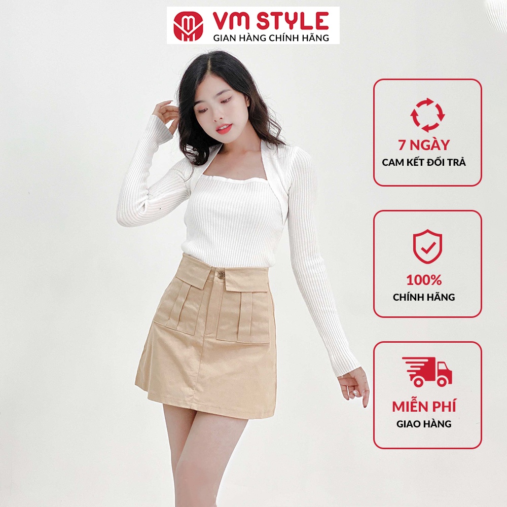 Chân váy chữ A VMSTYLE chất kaki đứng form phối túi hộp cá tính 07190 - CVN00047