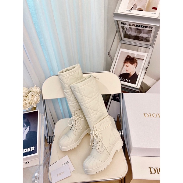 Giày bốt nữ cổ cao mẫu mới 2021 da thật có 2 màu thương hiệu Dior CD cao cấp