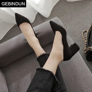 Giày Cao Gót Vuông 5cm Da Lộn Basic