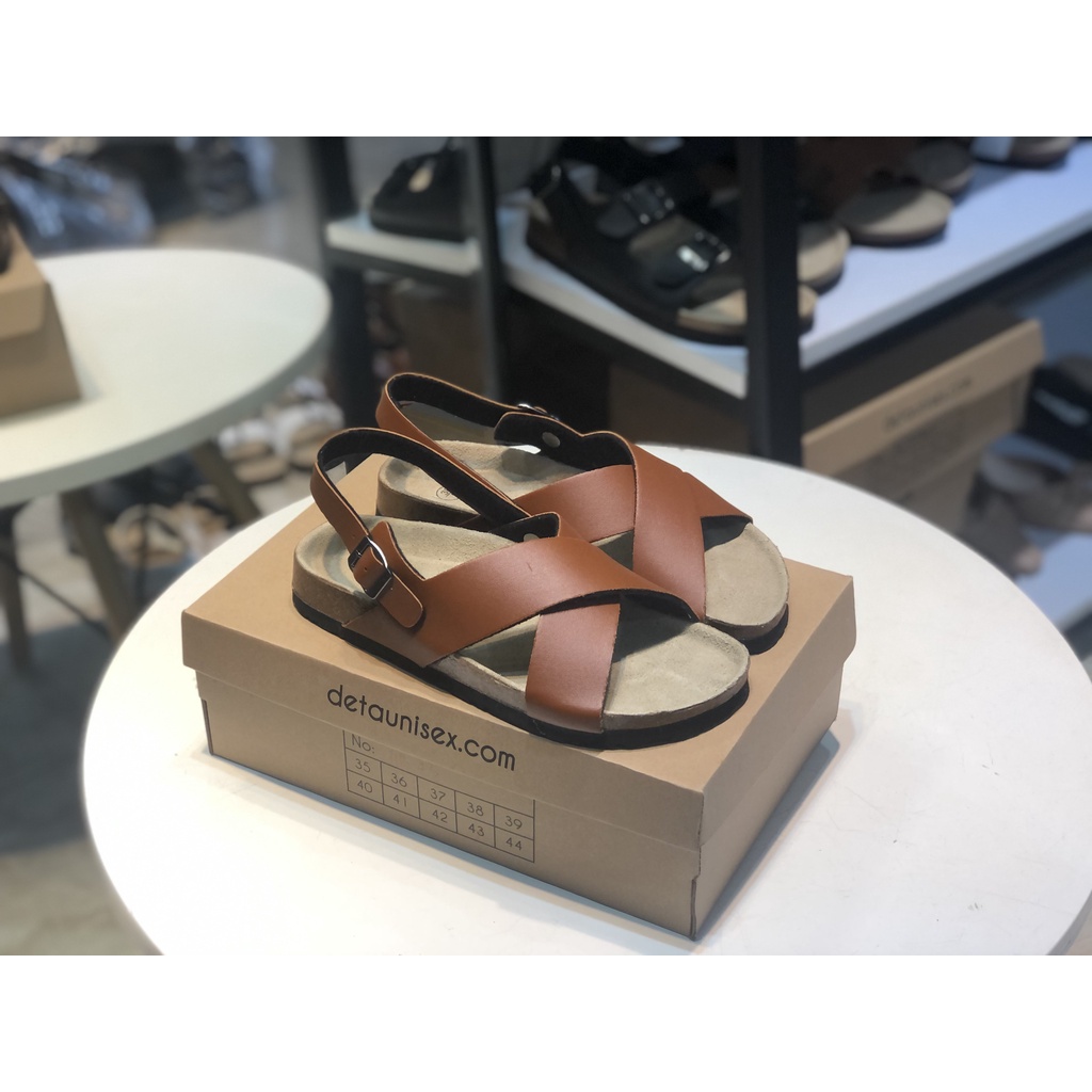 Giày Sandal Đế Trấu Nam Nữ Quai Chéo Màu Bò Thấm Hút Mồ Hôi Tốt - SATA23B