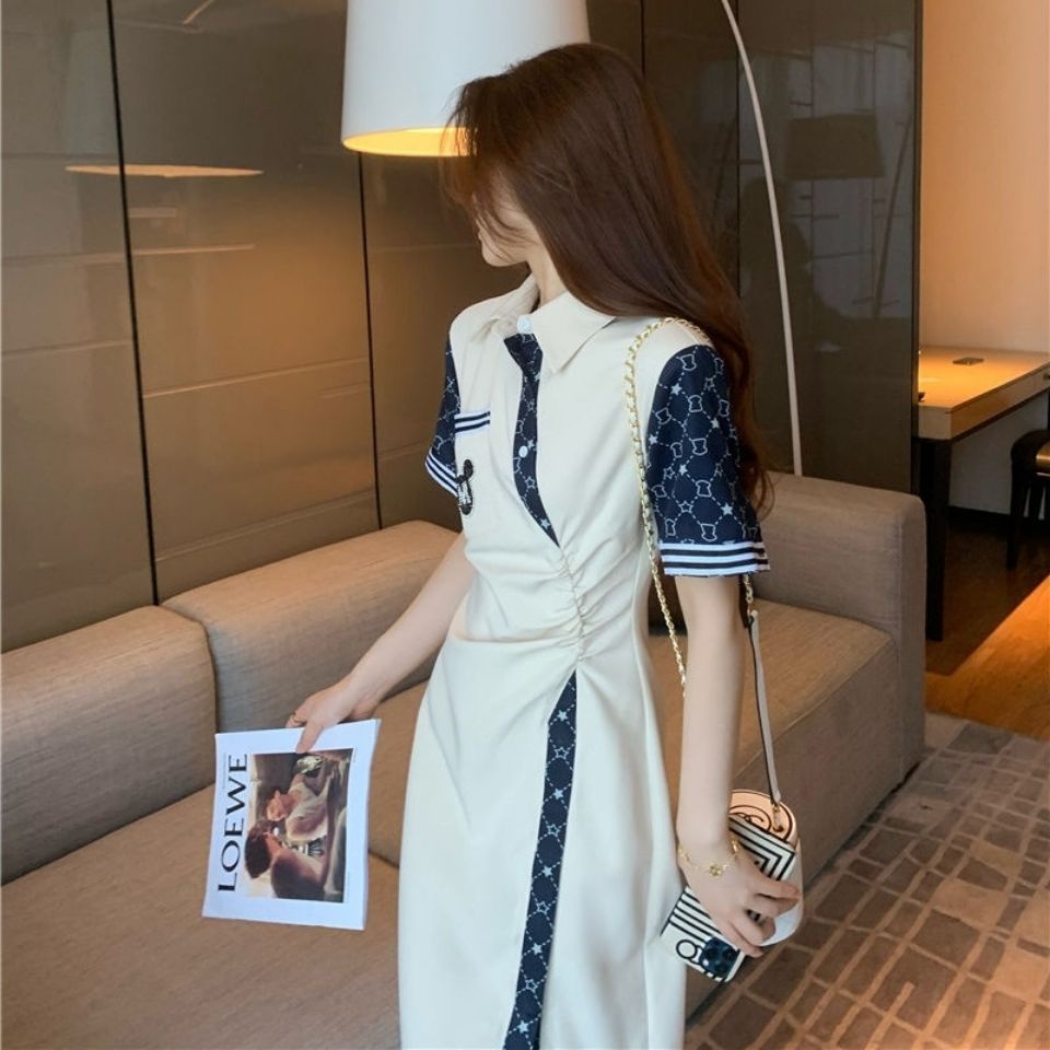 Fashion polo dress women's 2021 summer new casual age reduction irregular design slim medium length skirt