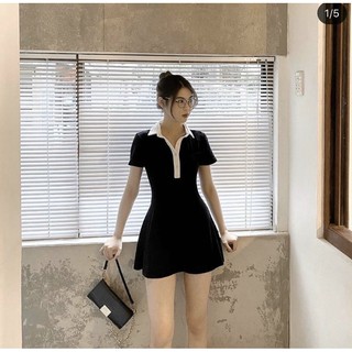 ĐẦM POLO ĐEN VIỀN TRẮNG