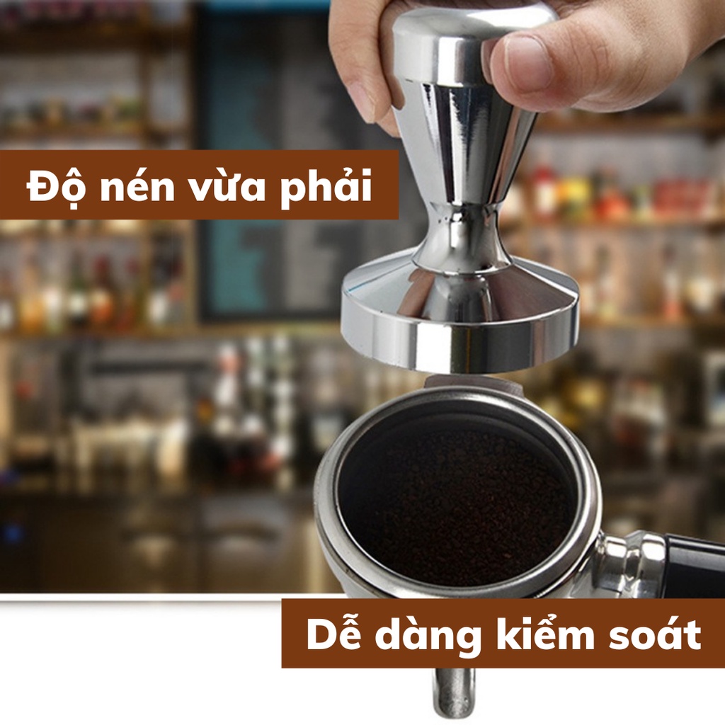 Tamper nén cà phê 51 mm inox 304 cao cấp dụng cụ pha cafe thiết kế nguyên khối chắc chắn kích thước 51-53-58mm