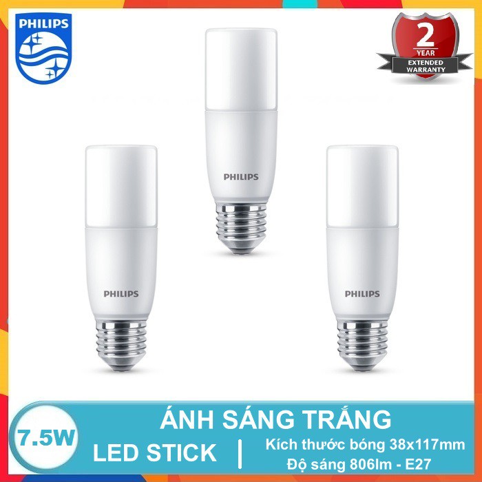 BỘ 3 - BÓNG ĐÈN LED DLStick 7.5W PHILIPS ( CHỐNG CÔN TRÙNG XÂM NHẬP – THAY THẾ BÓNG COMPACT TRONG CÁC BỘ ĐÈN ÂM TRẦN NHỎ