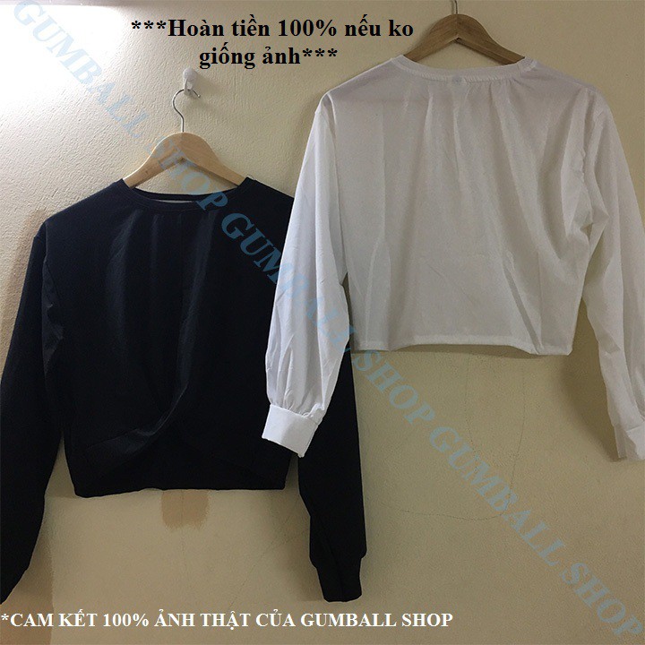 Áo croptop tay dài, áo croptop kiểu nữ tay phồng xoắn bụng vải cotton thoáng mát cá tính | BigBuy360 - bigbuy360.vn