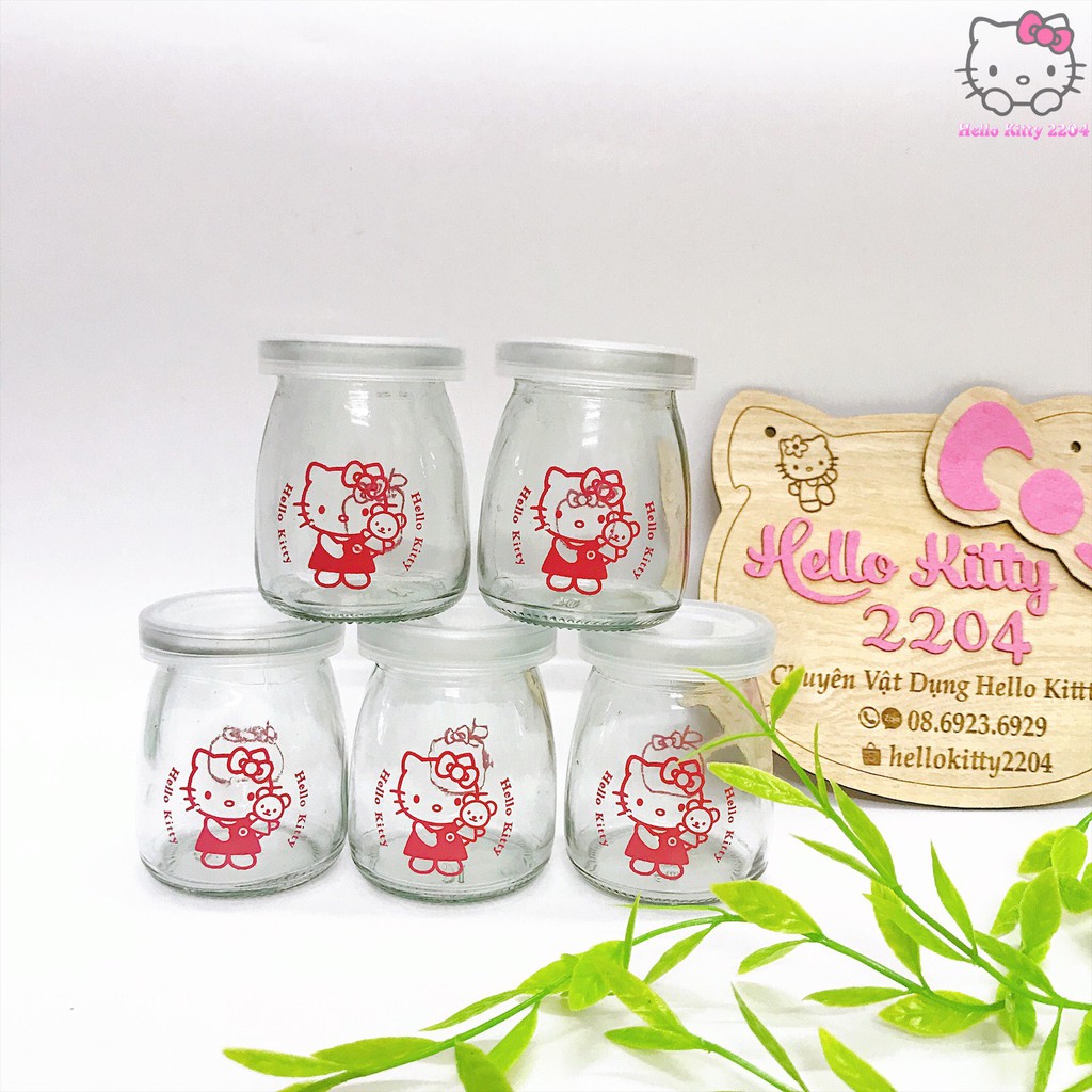 Combo 12 cốc thủy tinh đựng sữa chua hình Hello Kitty ☘☘