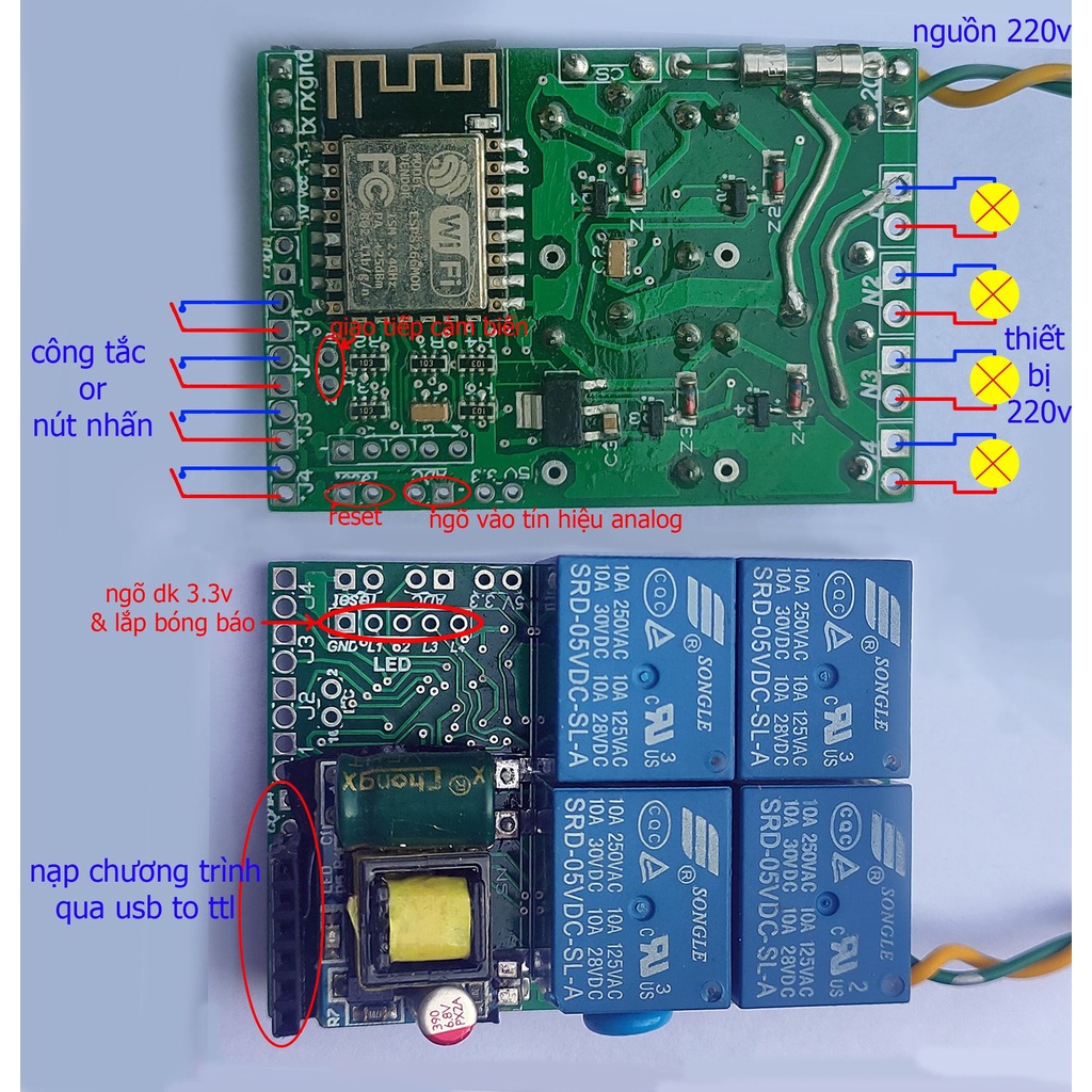 Công tắc thông minh wifi 4 kênh điều khiển qua điện thoại esp8266