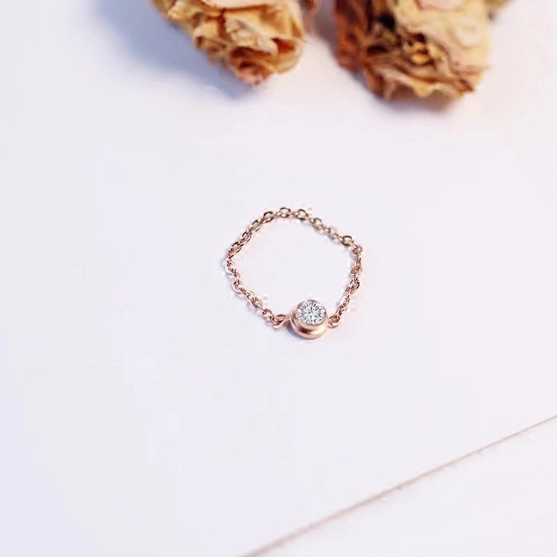 Nhẫn Dây Xích Đính Kim Cương Nhân Tạo Kiểu Mới 2022 | Nhẫn Thép Titan Không Gỉ Mạ Vàng Hồng 18K Chống Dị Ứng Thời Trang